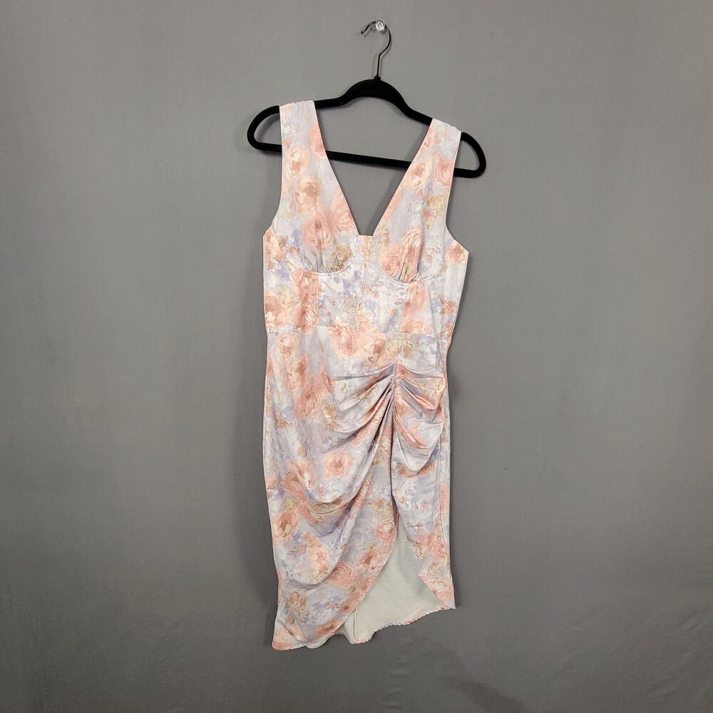 Cider Pastel Floral Ruched Tulip Hem Coquette Balletcore Midi Dress XL